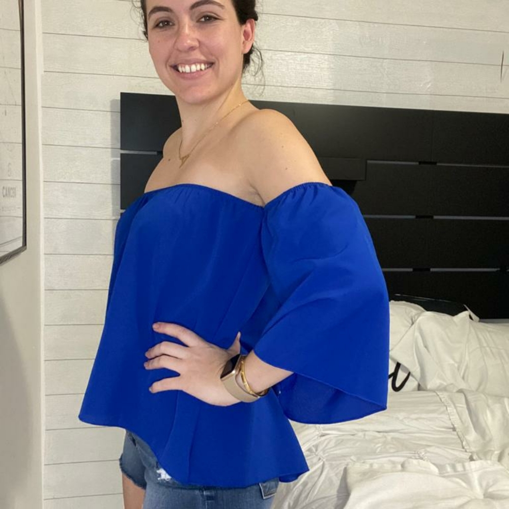 Blue strapless top